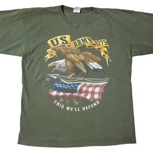 Vintage Bayside US Army This We’ll Defend American Flag Graphic T-Shirt Men’s L